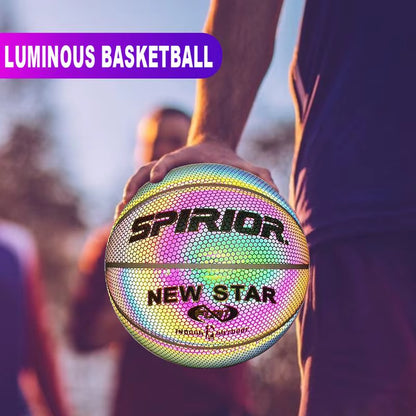 Reflective Basketball Balls Size 7 Wear-Resistant Luminous Night Light Ball Glowing Basketball Accessories for Kids Women Men